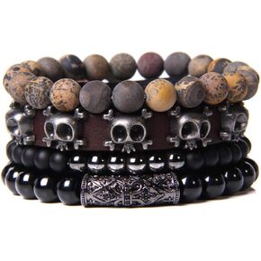 CASDAN 4-5 Pcs Leather Woven Braided Bracelet for Men Women Wrap Cuff Bracelets Linen Hemp Cords Wood Beads Ethnic Tribal Wristband Adjustable