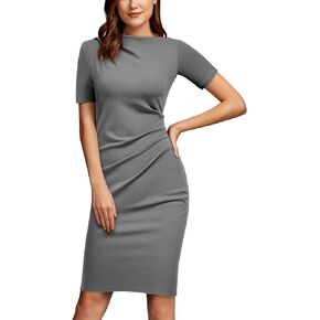 AISIZE Women's Retro Half Collar Ruched Business Work Pencil Dress