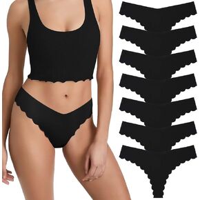 LEVAO Seamless Thongs for Women-No Show Underwear-Invisible Silky Panties- Sexy V-waisted Wavy Sides G-String Panties 7 Pack
