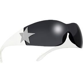 Rimless Y2K Sunglasses for Women Men,Trendy Shield Wrap Around Sunglasses Oversized Fashion Frameless Sun Glasses in Saudi Arabia
