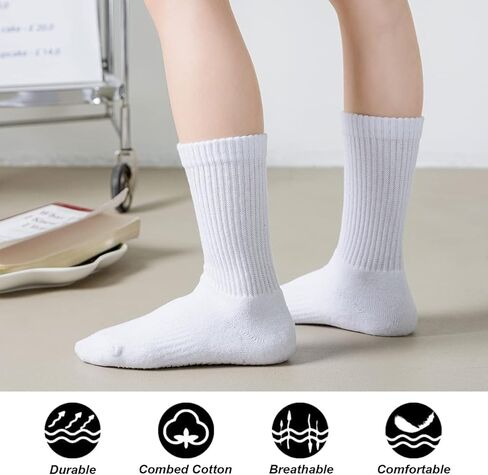 Boys Socks Kids Cushioned Crew Socks Girls Thick Cotton Athletic Running Socks Black/White 6 Pack in Kuwait
