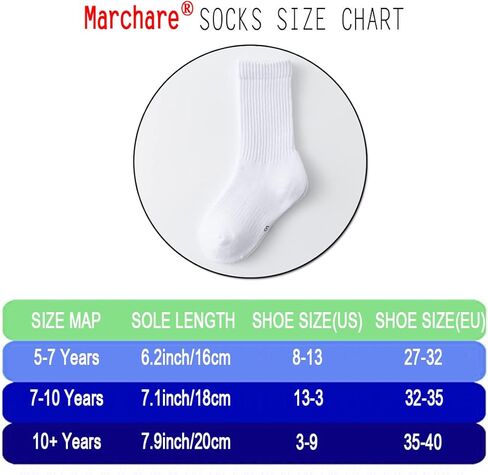 Boys Socks Kids Cushioned Crew Socks Girls Thick Cotton Athletic Running Socks Black/White 6 Pack in Kuwait