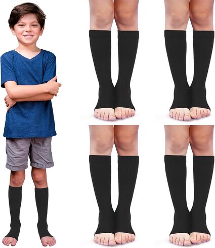 Shinymoon 4 Pairs Kids Open Toe Compression Socks 15-20 mmHg Children Knee Length Compression Socks Support Graduated Compression Sleeve in Saudi Arabia