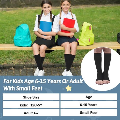 Shinymoon 4 Pairs Kids Open Toe Compression Socks 15-20 mmHg Children Knee Length Compression Socks Support Graduated Compression Sleeve in Saudi Arabia