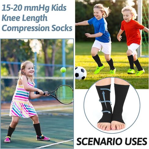 Shinymoon 4 Pairs Kids Open Toe Compression Socks 15-20 mmHg Children Knee Length Compression Socks Support Graduated Compression Sleeve in Saudi Arabia
