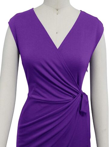 Berydress Women's Vintage V-Neck Sheath Casual Party Work Faux Black Wrap Dress in Kuwait