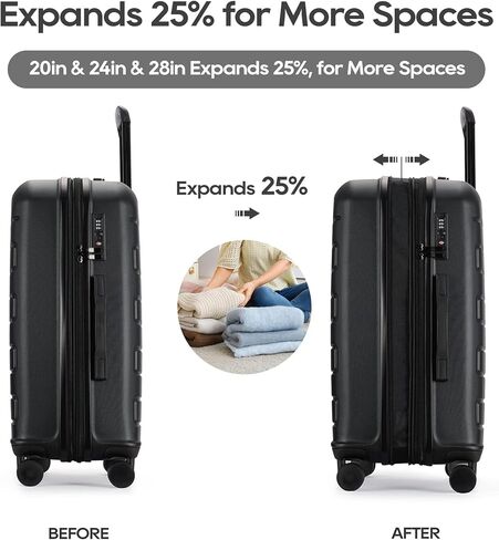 مجموعة حقائب سفر GinzaTravel مكونة من 3 قطع ABS مع أقفال TSA، قابلة للتوسيع، ومقاومة للاحتكاك باللون الأسود - تتضمن حقائب سفر دوارة مقاس 20 بوصة و24 بوصة و28 بوصة in Kuwait