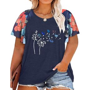 HDLTE Womens Plus Size Tops Floral Bell Sleeves Blouses Summer Crewneck Tunic Loose Casual T Shirts in Saudi Arabia