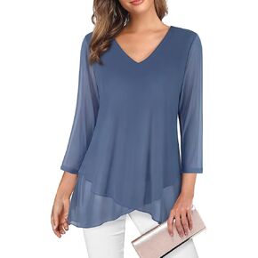 SeSe Code Womens Dressy 3/4 Sleeve Tunic Tops Asymmetric Hem Blouses Lightweight Mesh Shirt in Saudi Arabia