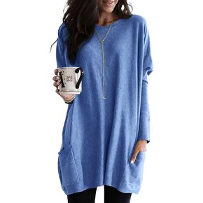 Dokotoo Womens 2024 Fall Outfits Casual Long Sleeve Shirts Lightweight Sweatshirts Fashion Tunic Tops with Pockets