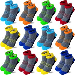 Tsmollyu 12 Pairs Boy Socks Half Cushioned Low Cut Socks Ankle Athletic Cotton Socks For Little Big Kids Age 3-10