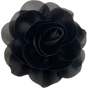 Large Satin Fabric Flower Brooch Pin and Hair Pin for Women, Gift (Black)
