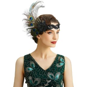 BABEYOND 1920s Flapper Headband Peacock Feather Headpiece Gatsby Accessories for Women Sequined Showgirl Headpiece in Saudi Arabia