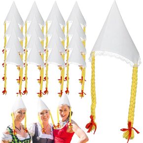 Foaincore 12 Pcs Oktoberfest White Hat with Braids for Women German Bavarian Traditional Apparel Accessory for Oktoberfest Women's Novelty Costume Headwear Festival Outfit Dress up in Kuwait