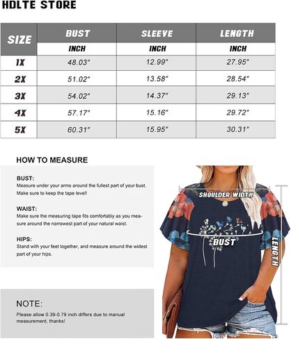 HDLTE Womens Plus Size Tops Floral Bell Sleeves Blouses Summer Crewneck Tunic Loose Casual T Shirts in Saudi Arabia