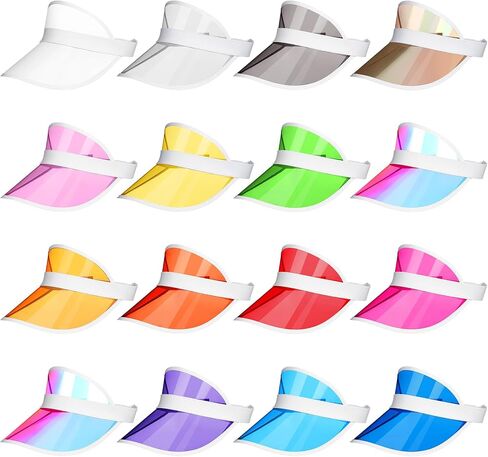16 Pcs Unisex Sun Visors Plastic Clear Colorful PVC Poker Visor Transparent Sun Visor Hat for Sports Football Golf Summer Beach UV Protection Cap Candy Color Party Accessories Bulk in Saudi Arabia