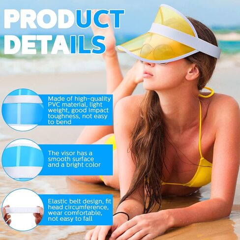 16 Pcs Unisex Sun Visors Plastic Clear Colorful PVC Poker Visor Transparent Sun Visor Hat for Sports Football Golf Summer Beach UV Protection Cap Candy Color Party Accessories Bulk in Saudi Arabia