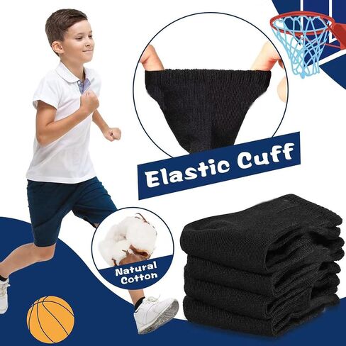 Hanaive Bulk 100 Pair Kids Black Crew Socks Unisex Stretch Cotton Socks Soft Comfortable Kids Dress Socks Basketball Soccer Training Socks for Toddlers Kids Youth Age 5-10 in Saudi Arabia