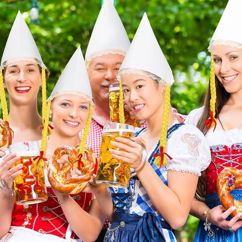 Foaincore 12 Pcs Oktoberfest White Hat with Braids for Women German Bavarian Traditional Apparel Accessory for Oktoberfest Women's Novelty Costume Headwear Festival Outfit Dress up in Kuwait