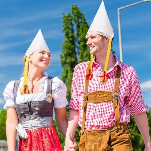Foaincore 12 Pcs Oktoberfest White Hat with Braids for Women German Bavarian Traditional Apparel Accessory for Oktoberfest Women's Novelty Costume Headwear Festival Outfit Dress up in Kuwait