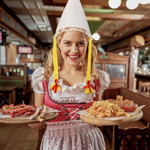 Foaincore 12 Pcs Oktoberfest White Hat with Braids for Women German Bavarian Traditional Apparel Accessory for Oktoberfest Women's Novelty Costume Headwear Festival Outfit Dress up in Kuwait