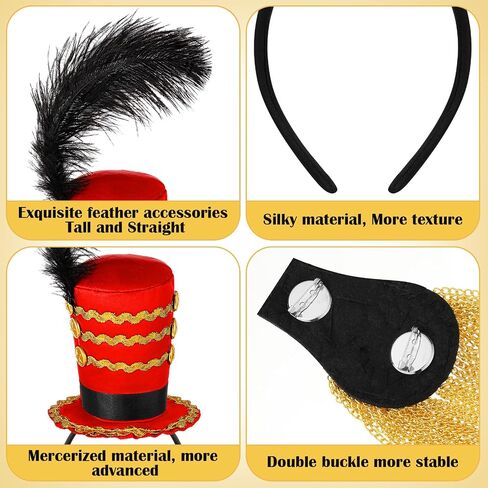 Tigeen Ringmaster Hat and 2 Pcs Gold Shoulder Epaulettes Costume Accessories Circus Majorette Headband Mini Soldier Hat Shoulder Pads Gold Fringe Boards Lion Tamer Headpiece Blazer Woman Adult in Saudi Arabia