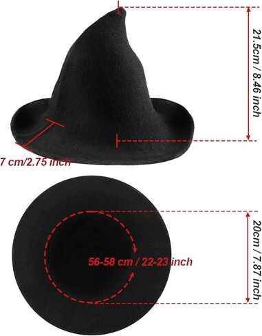 قبعات الساحرات، قبعات الساحرة للهالوين للنساء، قبعات صوفية ذات حافة واسعة، قبعة محبوكة للحفلات واليومية، إكسسوار زي قبعة ساحرة مدببة سوداء in Kuwait