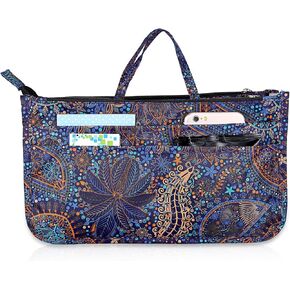 BTSKY Printing Handbag Organizers Inside Purse Insert - High Capacity 13 Pockets Bag Tote Organizer with Handle (Black Animal)