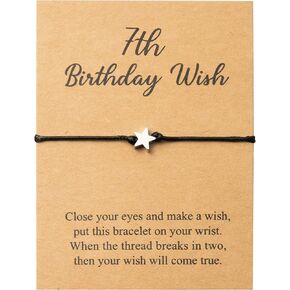 WATINC 6th Birthday Wish Bracelet, Adjustable Star Cord Bracelets with Make A Wish Cards, Friendship Simple Handmade Bracelet Birthday Gift for Daughter Friends Sister in Kuwait