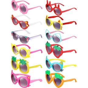 Weewooday 12 Pairs Kids Sunglasses Toddler Strawberry Cat Flower Heart Shaped Party Sunglasses Cartoon Kids Sunglasses