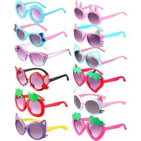Weewooday 12 Pairs Kids Sunglasses Toddler Strawberry Cat Flower Heart Shaped Party Sunglasses Cartoon Kids Sunglasses