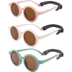 COASION Baby Polarized Round Sunglasses Flexible Rubber Shades with Strap for Toddler Newborn Infant Ages 0-24 Months