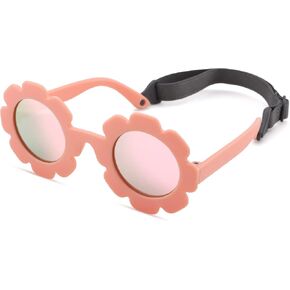 Bouryo Flexible Baby Polarized Flower Sunglasses with Strap Bendable Frame for Infant Boys Girls Ages 0-24 Months in Saudi Arabia