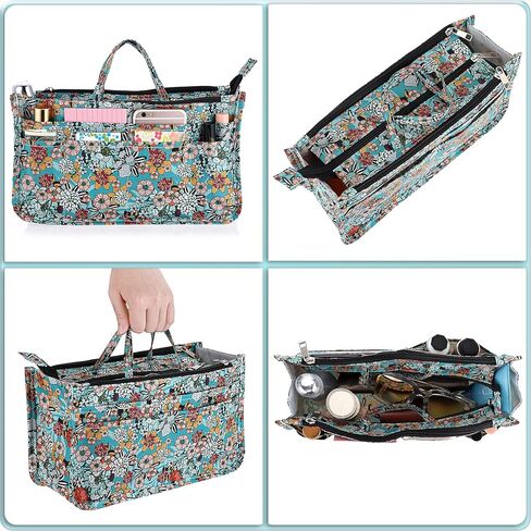 BTSKY Printing Handbag Organizers Inside Purse Insert - High Capacity 13 Pockets Bag Tote Organizer with Handle (Black Animal) in Kuwait