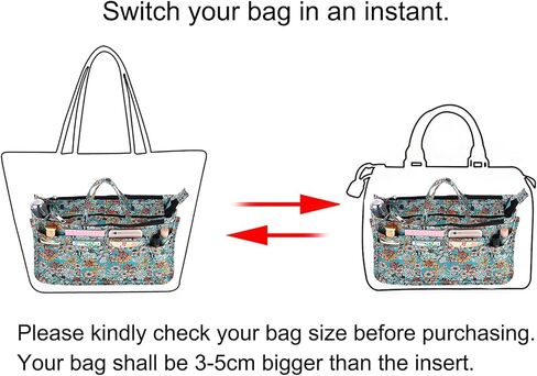 BTSKY Printing Handbag Organizers Inside Purse Insert - High Capacity 13 Pockets Bag Tote Organizer with Handle (Black Animal) in Kuwait