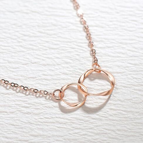 AGVANA 14K Real Gold Necklace Bracelet for Women Two Interlocking Eternity Circles Mother Daughter Necklace Bracelet Fine Jewelry Anniversary Birthday Gifts for Women Girls Mom Her in Kuwait