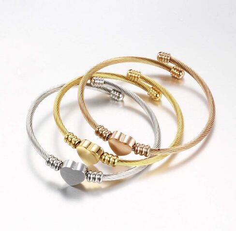 kelistom 316L Stainless Steel Love Heart Charm Bracelet for Women Teen Girls Romantic Gift Silver/Rose/18k Gold Plated OT Clasp Bracelets in Kuwait