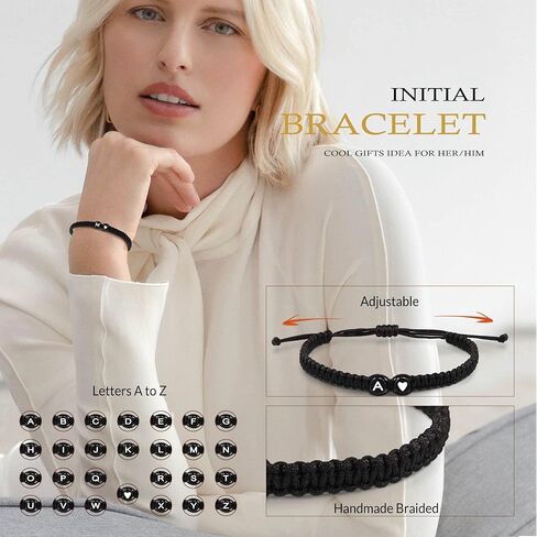 Btysun Initial Bracelets for Women Teen Girls Best Friend Birthday Gifts Graduation Adjustable Letter A-Z Braided Bracelets Heart Link Sister Daughter Mother's Day Mom Female Friendship Jewelry in Saudi Arabia