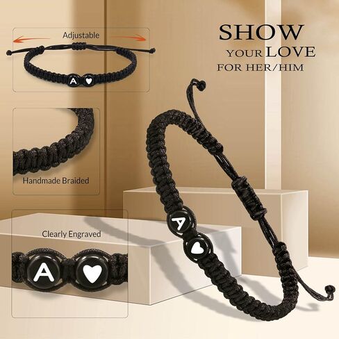 Btysun Initial Bracelets for Women Teen Girls Best Friend Birthday Gifts Graduation Adjustable Letter A-Z Braided Bracelets Heart Link Sister Daughter Mother's Day Mom Female Friendship Jewelry in Saudi Arabia
