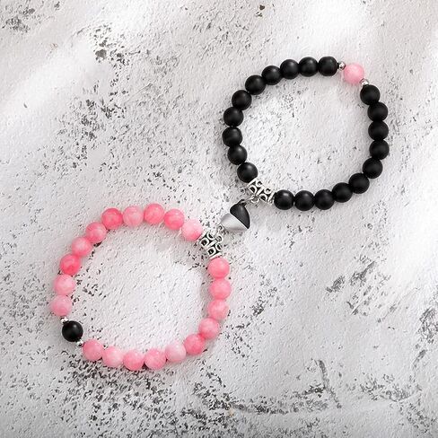 Leatic Magnetic Couple Bracelets Relationship Distance Bracelet Heart Energy Stone Beads Gemstone Beaded Agate Bracelet Matching Bracelets For Couples Friendship Best Friend Boyfriend And Girlfriend in Kuwait
