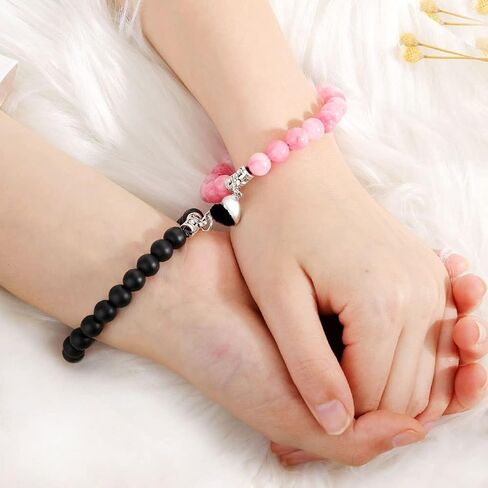 Leatic Magnetic Couple Bracelets Relationship Distance Bracelet Heart Energy Stone Beads Gemstone Beaded Agate Bracelet Matching Bracelets For Couples Friendship Best Friend Boyfriend And Girlfriend in Kuwait