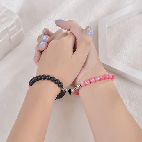 Leatic Magnetic Couple Bracelets Relationship Distance Bracelet Heart Energy Stone Beads Gemstone Beaded Agate Bracelet Matching Bracelets For Couples Friendship Best Friend Boyfriend And Girlfriend in Kuwait