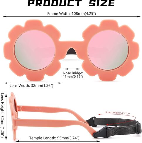 Bouryo Flexible Baby Polarized Flower Sunglasses with Strap Bendable Frame for Infant Boys Girls Ages 0-24 Months in Kuwait
