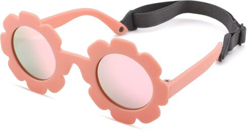 Bouryo Flexible Baby Polarized Flower Sunglasses with Strap Bendable Frame for Infant Boys Girls Ages 0-24 Months in Kuwait