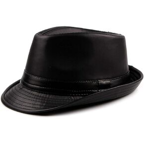 Utaly PU Leather Trilby Fedoras Panama Jazz-Hat Short Brim Bowler Hat (S-M) in Kuwait