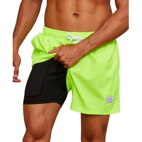 IUU Mens Swim Trunks with Compression Liner Quick Dry Board Shorts 3.5'' Bathing Suits with Zipper Pockets