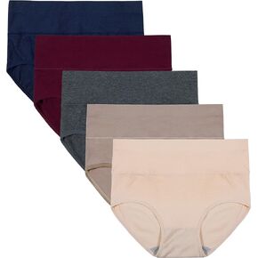 INNERSY Women's High Waisted Underwear Cotton Panties Regular & Plus Size 5-Pack