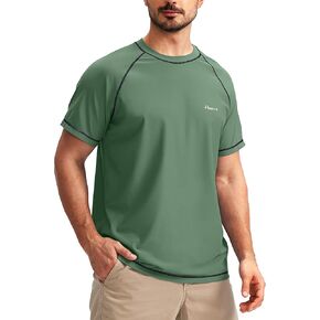 Pudolla Men's Swim Shirts Rash Guard Shirts for Men UPF 50+ Sun Protection T-Shirts Quick Dry Beach Surf Water Shirt