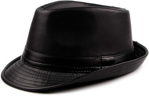 Utaly PU Leather Trilby Fedoras Panama Jazz-Hat Short Brim Bowler Hat (S-M) in Kuwait