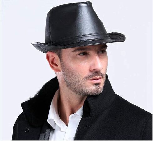 Utaly PU Leather Trilby Fedoras Panama Jazz-Hat Short Brim Bowler Hat (S-M) in Kuwait